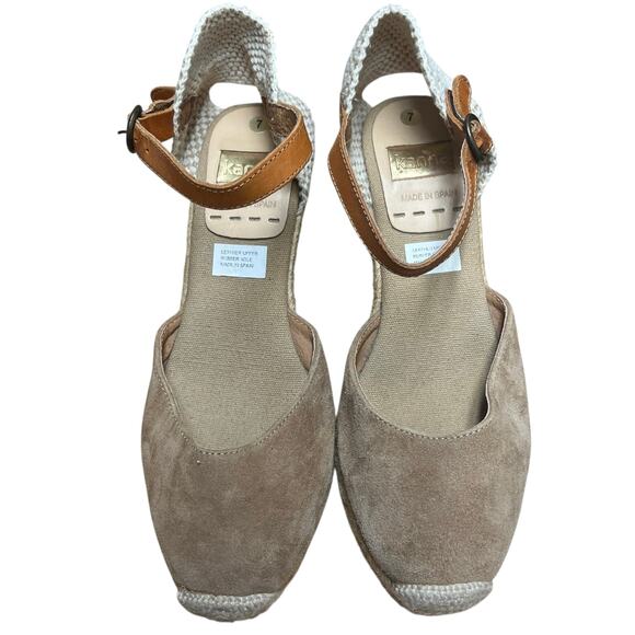 Kanna Taupe Espadrille Suede Sandals Jute Wedge 2 1/2" Heel Ankle Strap US 7 - Picture 7 of 8